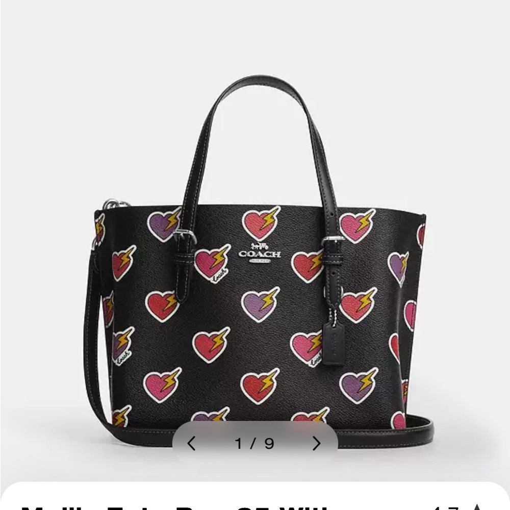 Coach Black Tote with Colorful Heart Print